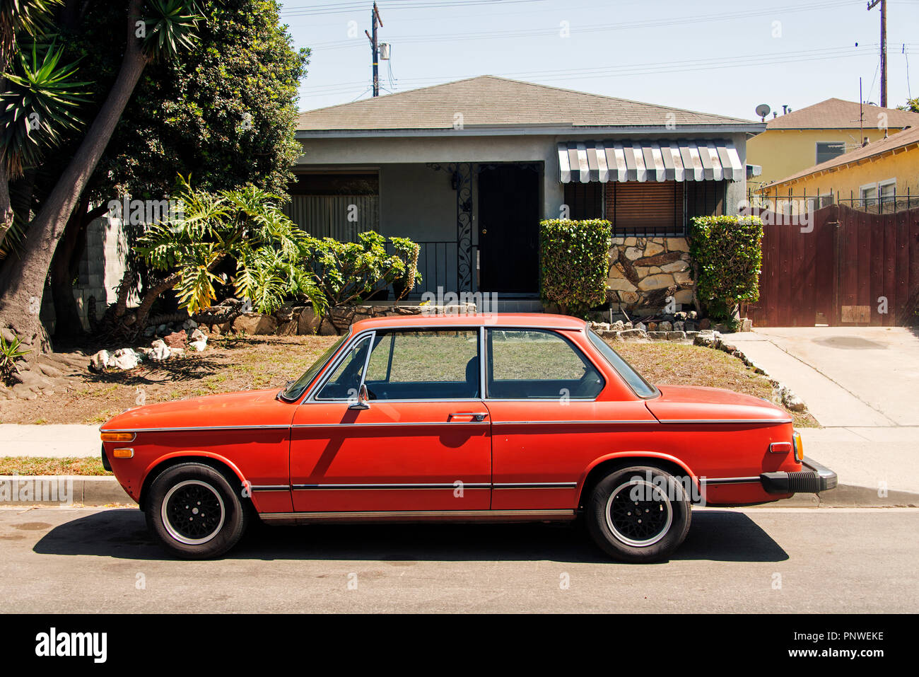 A view of a classic vintage car in the street in Los Angeles Stock