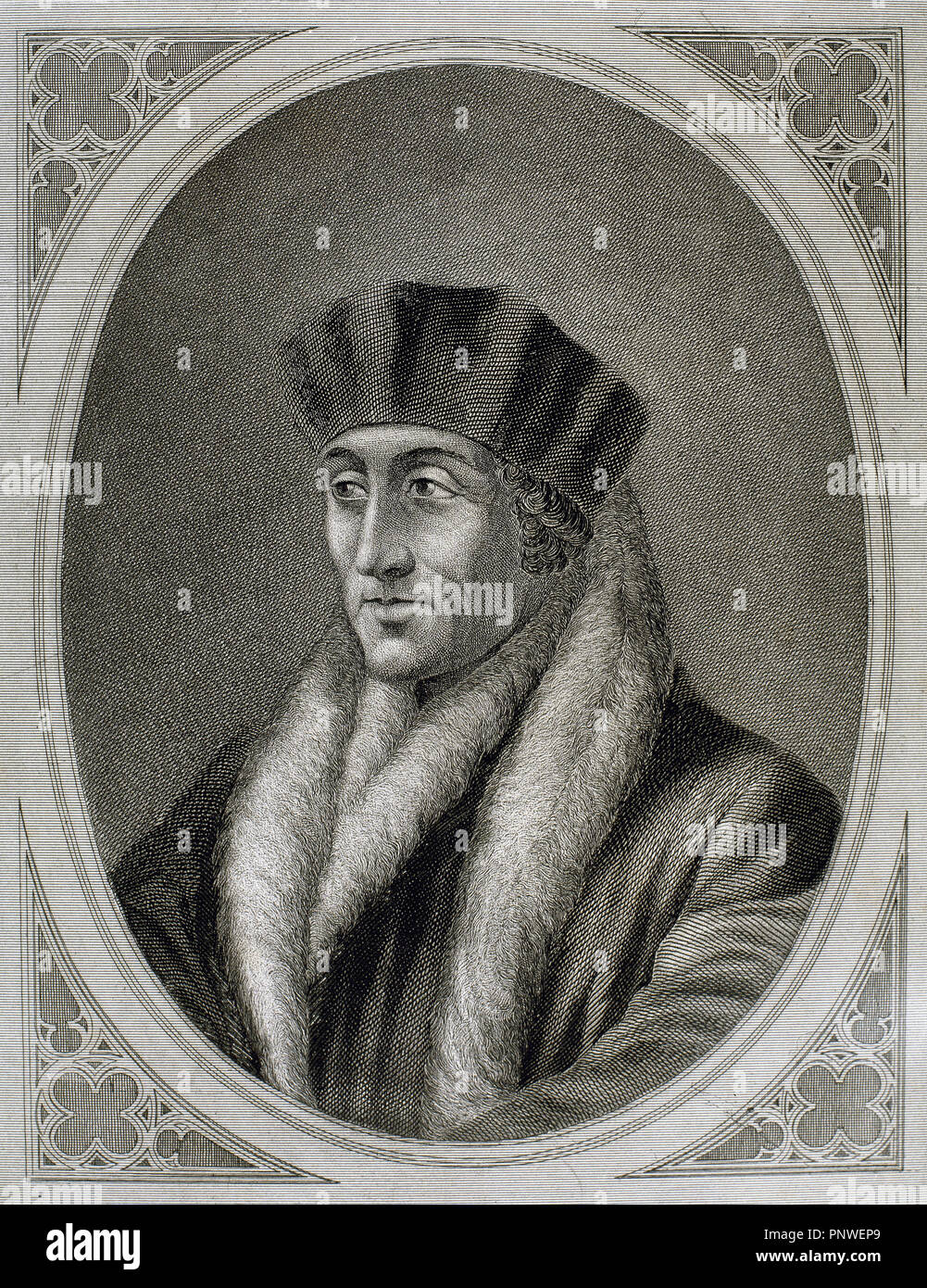 Desiderius Erasmus Roterodamus (sometimes known as Desiderius Erasmus of Rotterdam) (1466/1469-1536). Dutch Renaissance humanist and a Catholic Christian theologian. Portrait. Stock Photo