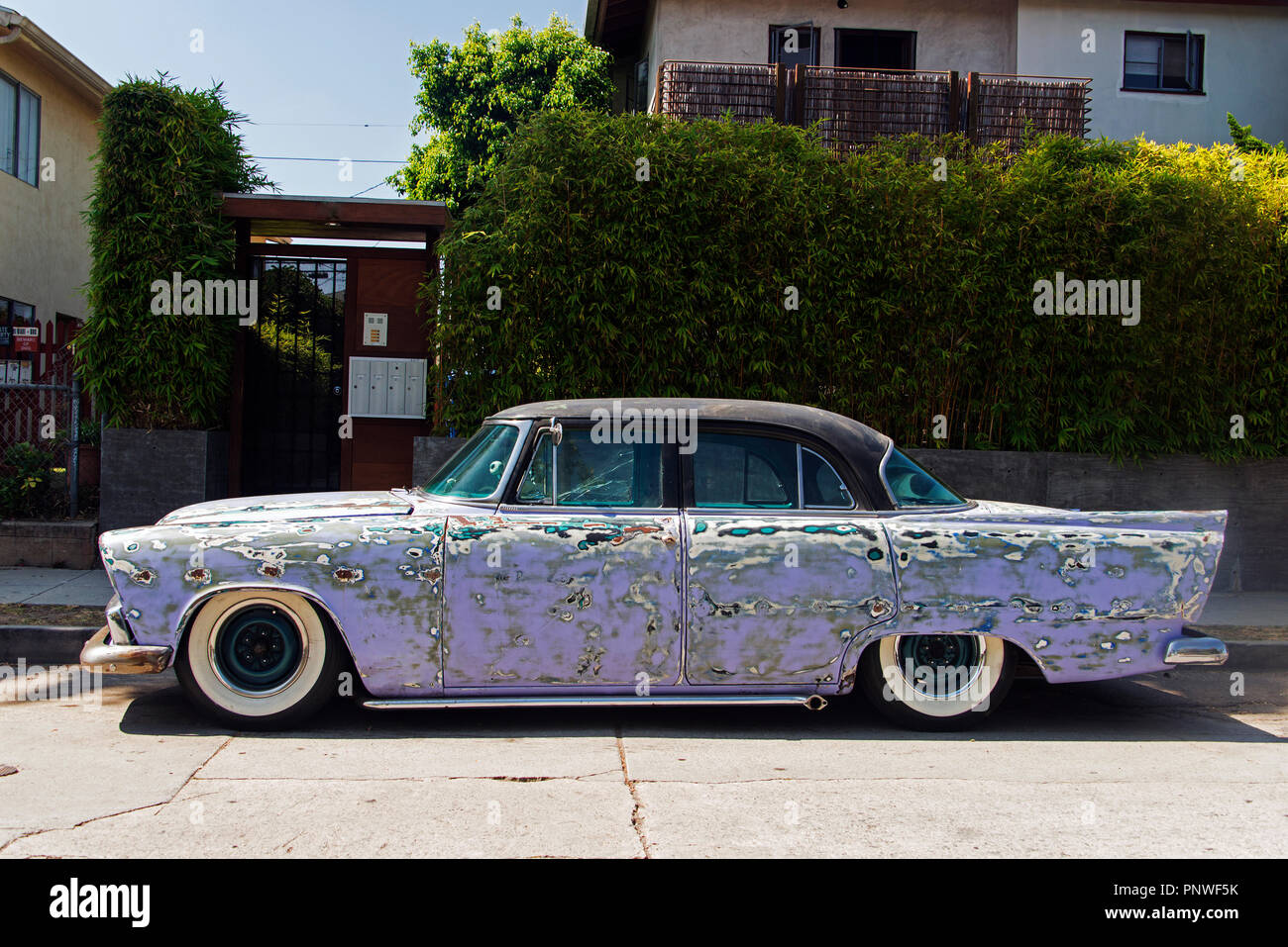 A view of a classic vintage car in the street in Los Angeles Stock