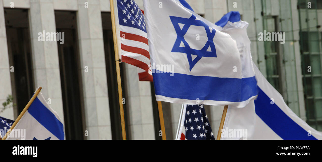 Flags of the Israel and the United States. Stock Photo