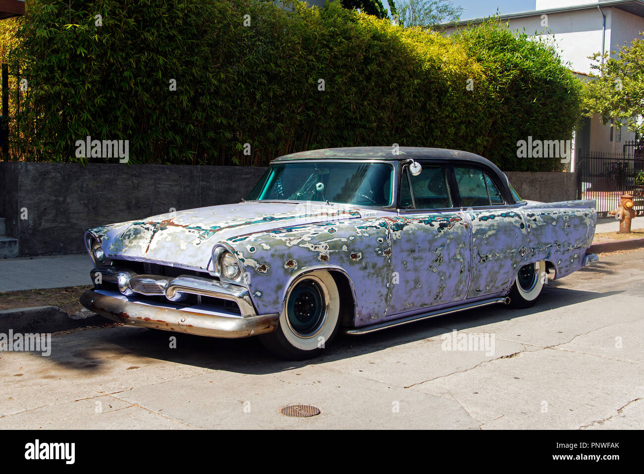 A view of a classic vintage car in the street in Los Angeles Stock