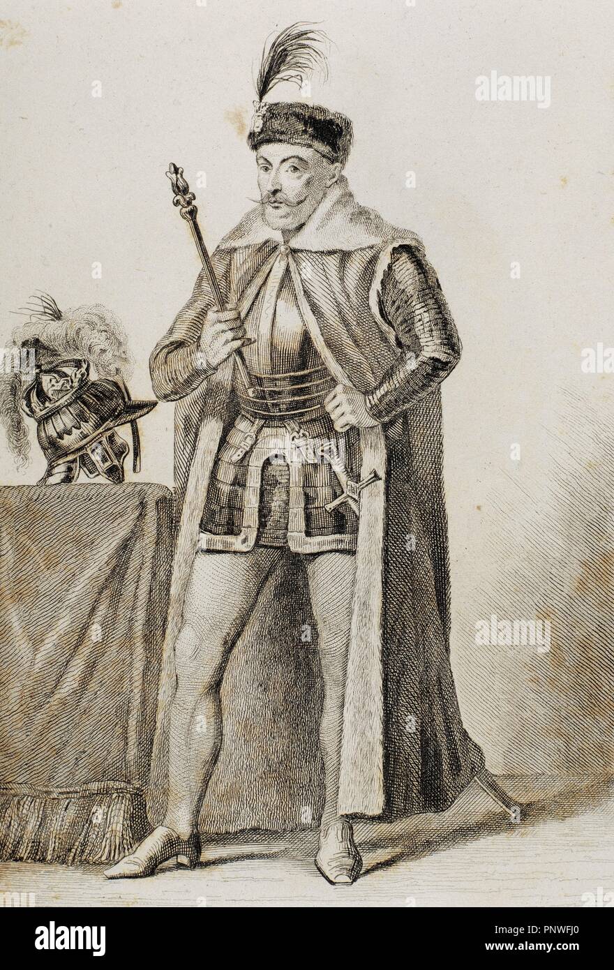 Bathory, Stephen I (1533-1586). King of Poland (1575-1586). Engraving. Stock Photo