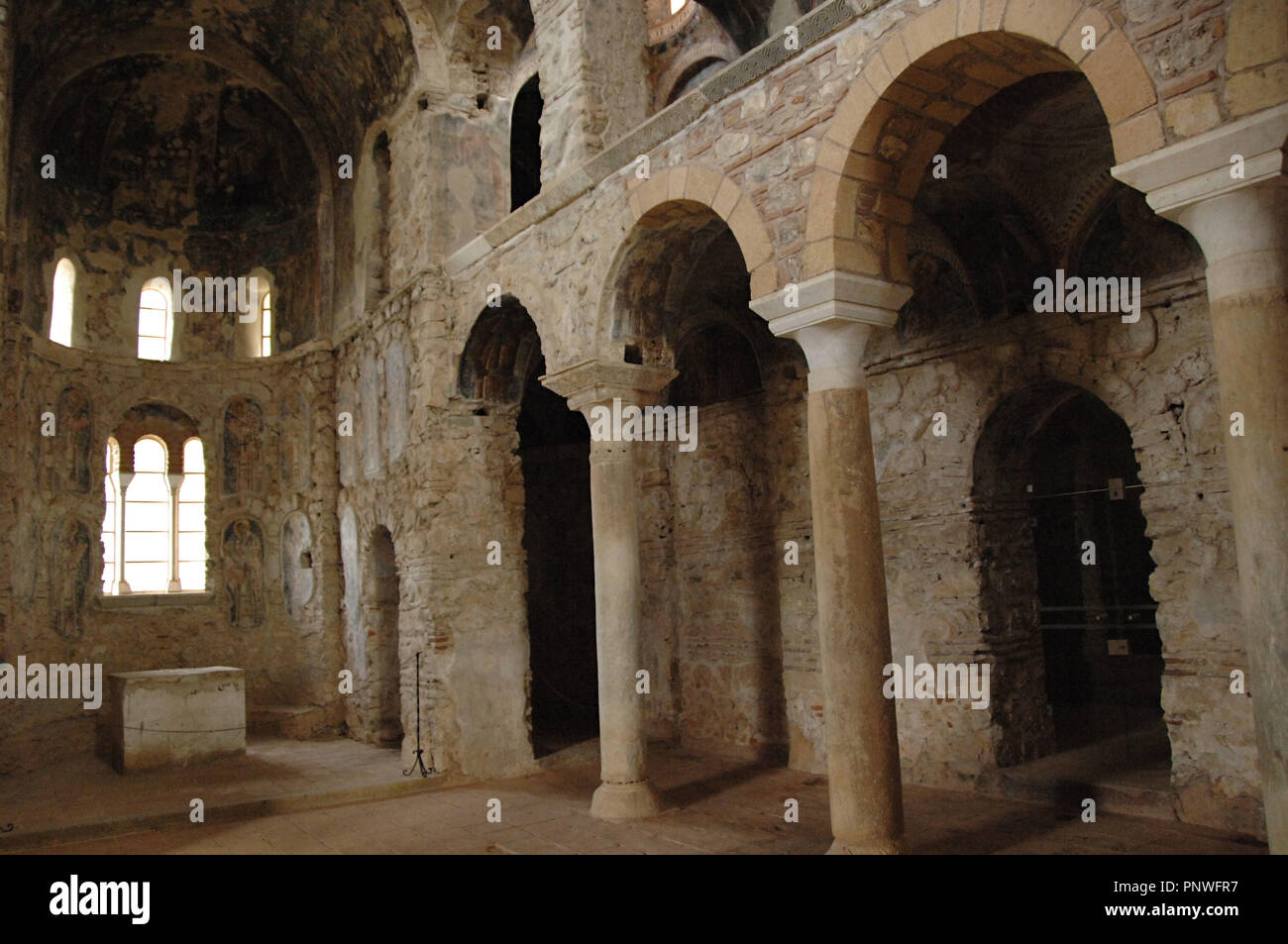 Greece. Mystras. Holy Monastery of Vrontochion. Church of the Panayia Hodegetria, also known as Aphentiko. Founded in 1310. Interior. Stock Photo