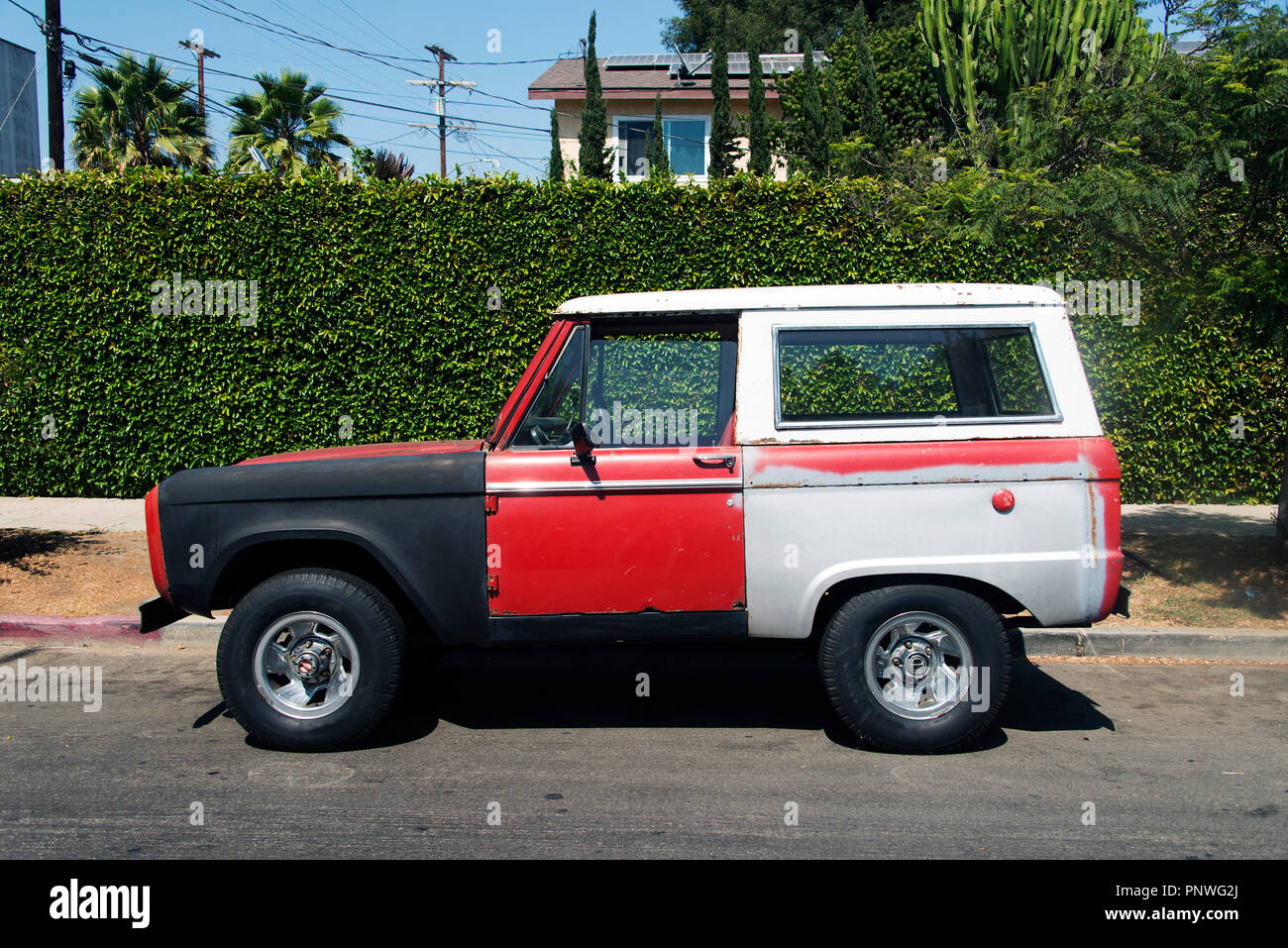 A view of a classic vintage car in the street in Los Angeles Stock