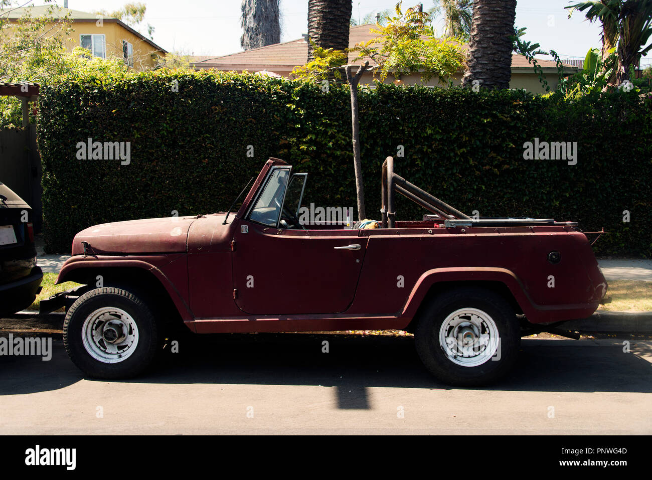 A view of a classic vintage car in the street in Los Angeles Stock
