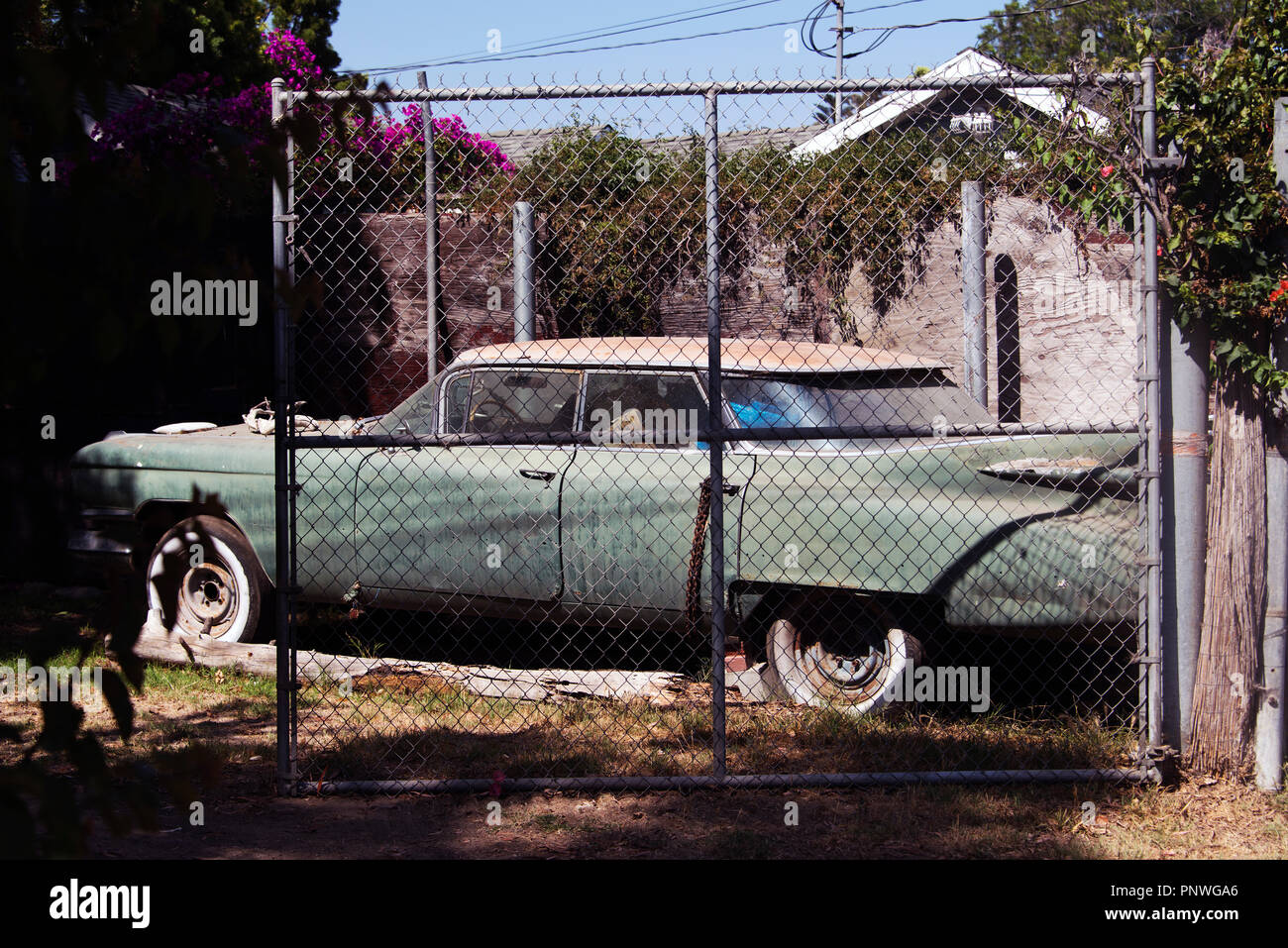 A view of a classic vintage car in the street in Los Angeles Stock