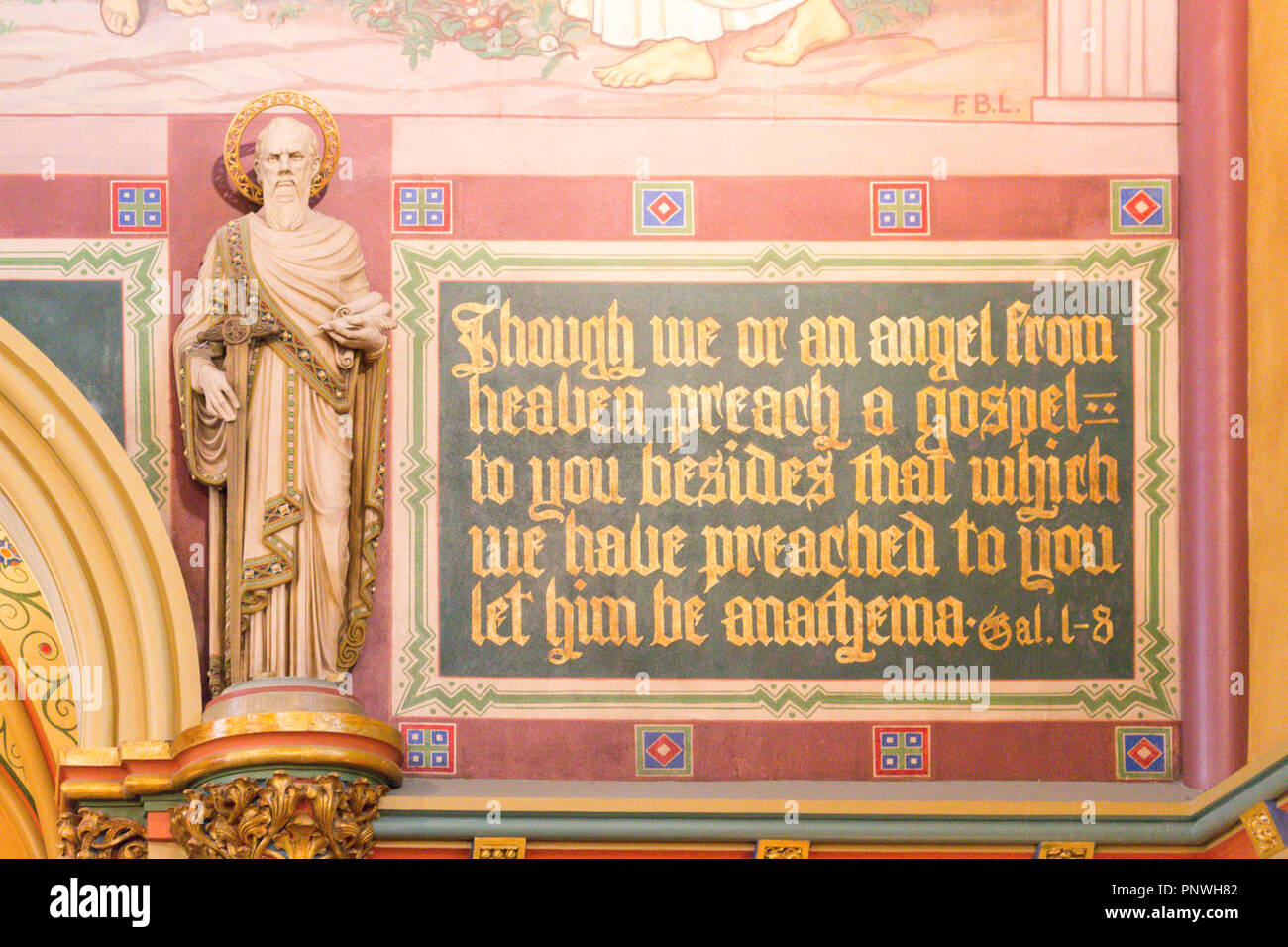 A quote from the letter of Saint Paul to the Galatians. Cathedral of the Madeleine. Salt Lake City, Utah, US. Stock Photo