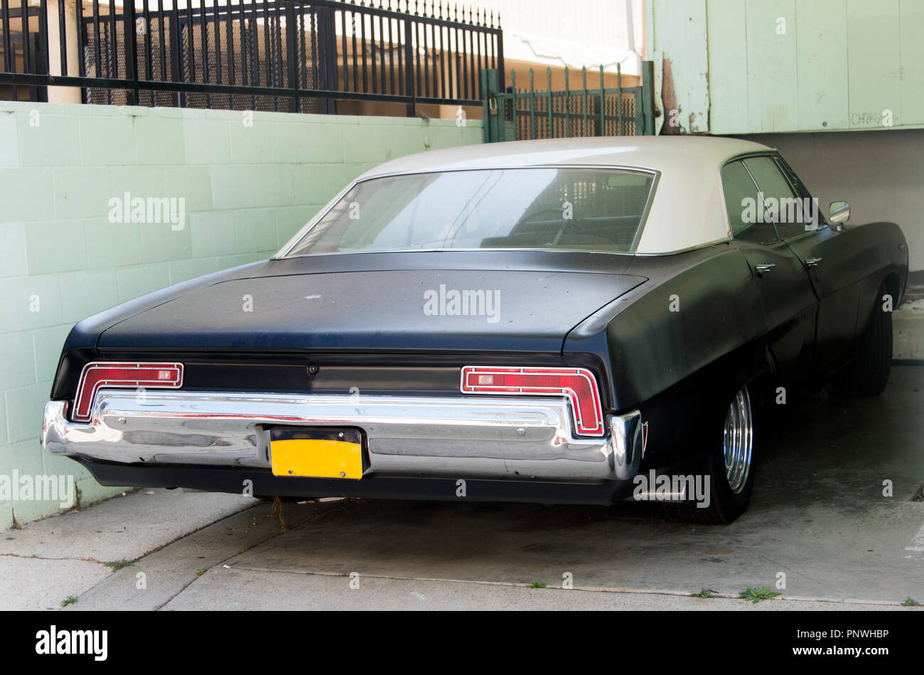 A view of a classic vintage car in the street in Los Angeles Stock
