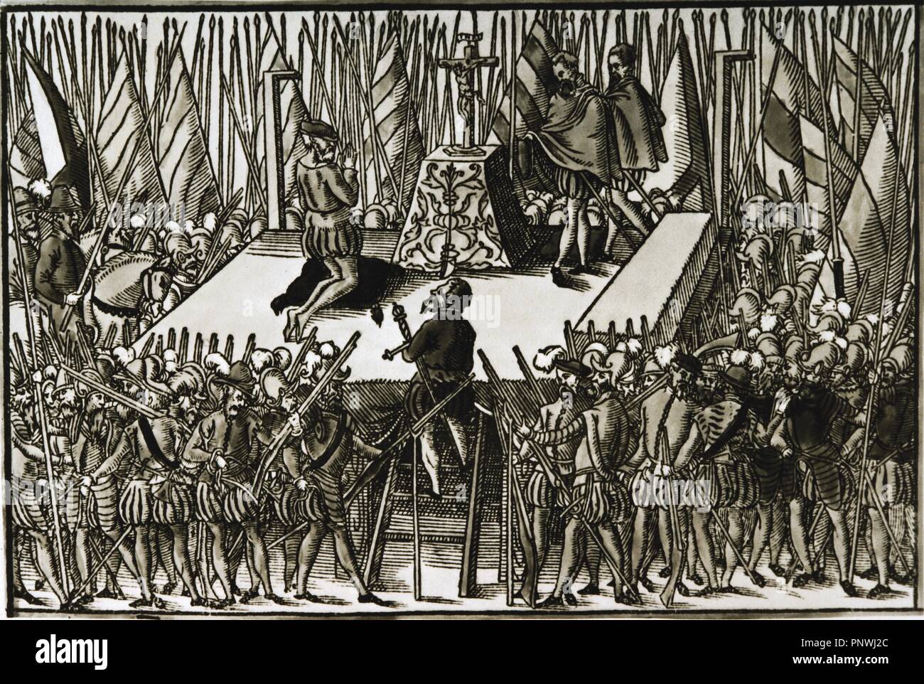 Eighty Year's War or Dutch of Independence 1568-1648. Execution of the Counts of Egmond and Hoorn, Brussels, 1568. Netherlands. Engraving. Stock Photo
