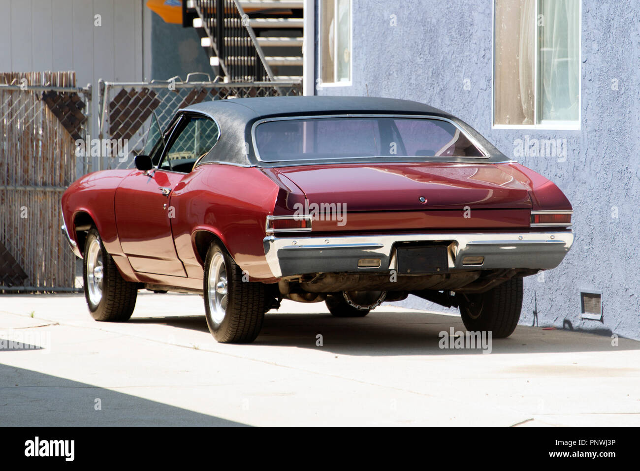 A view of a classic vintage car in the street in Los Angeles Stock