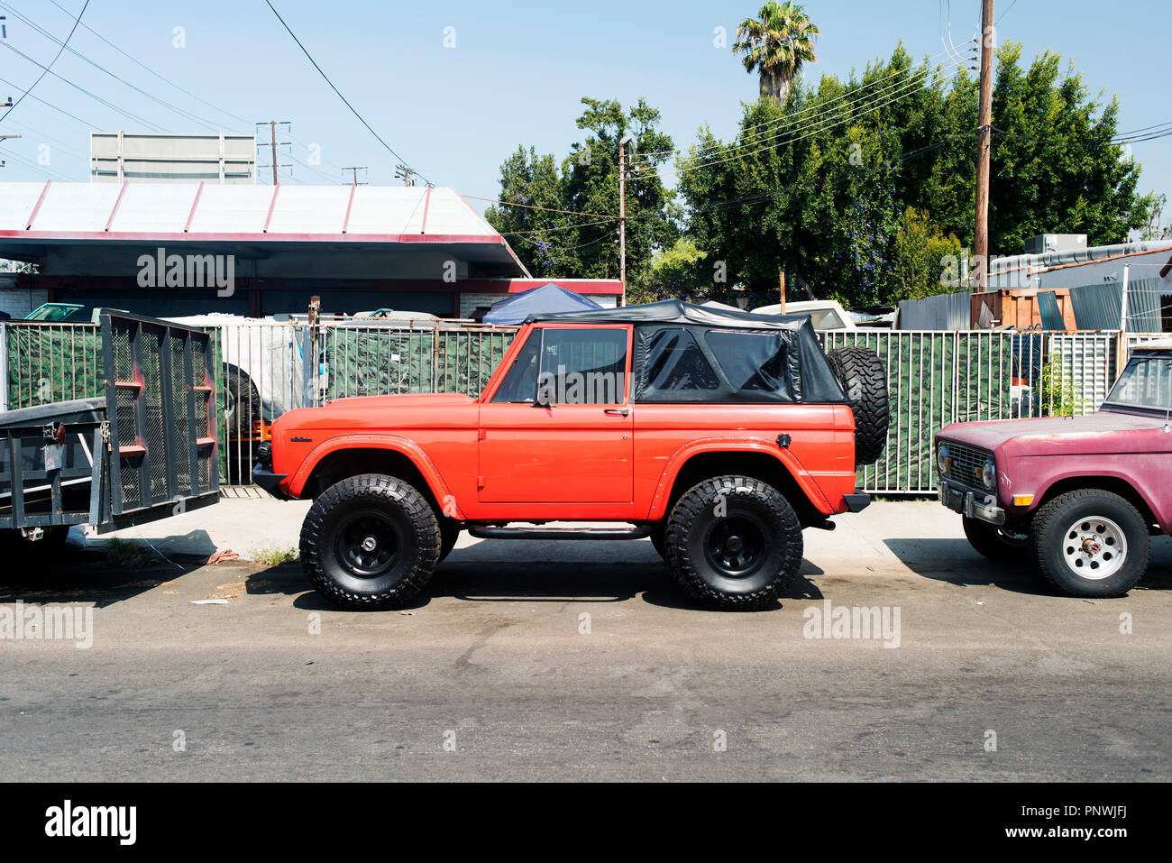 A view of a classic vintage car in the street in Los Angeles Stock