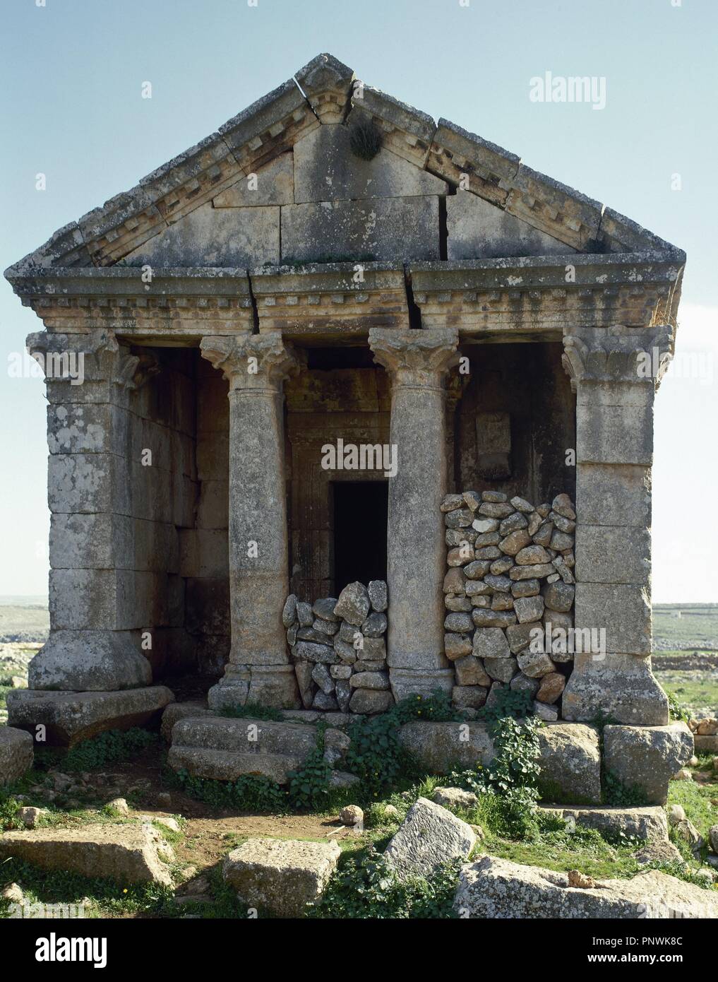 Syria. Rueiha. Dead Cities or Forgotten Cities. Northwest Syria. Roman Empire to Byzantine Christianity. 1st to 7th century, abandoned between 8th-10th century. Unesco World Heritage Site. Historical photography (before Syrian Civil War). Stock Photo