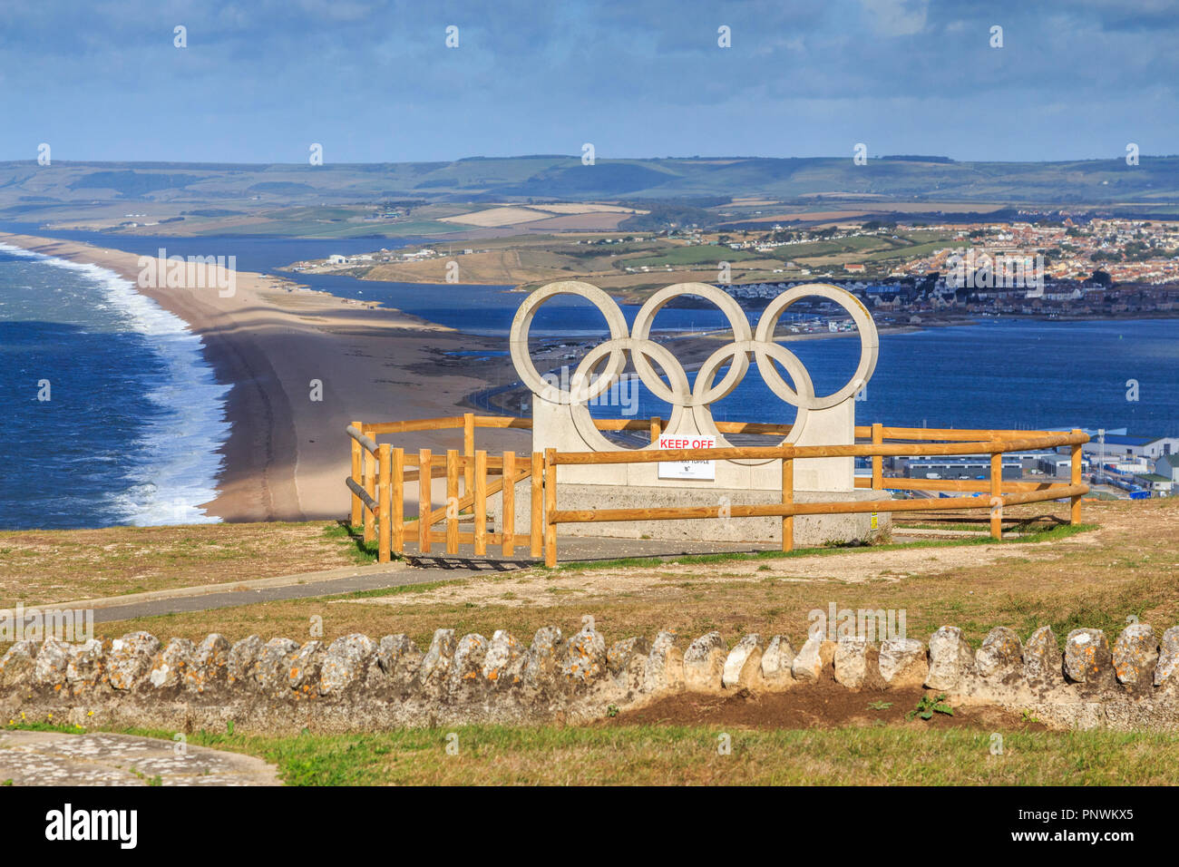 Isle of Portland, olympic rings commemorative sculpture, protect by