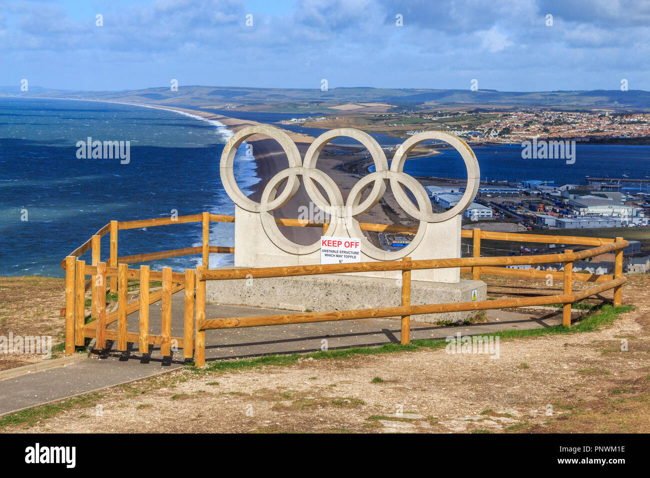 Isle of Portland, olympic rings commemorative sculpture, protect by