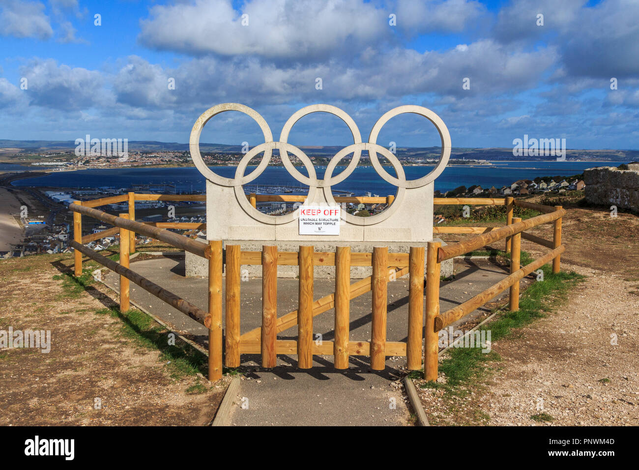 Isle of Portland, olympic rings commemorative sculpture, protect by