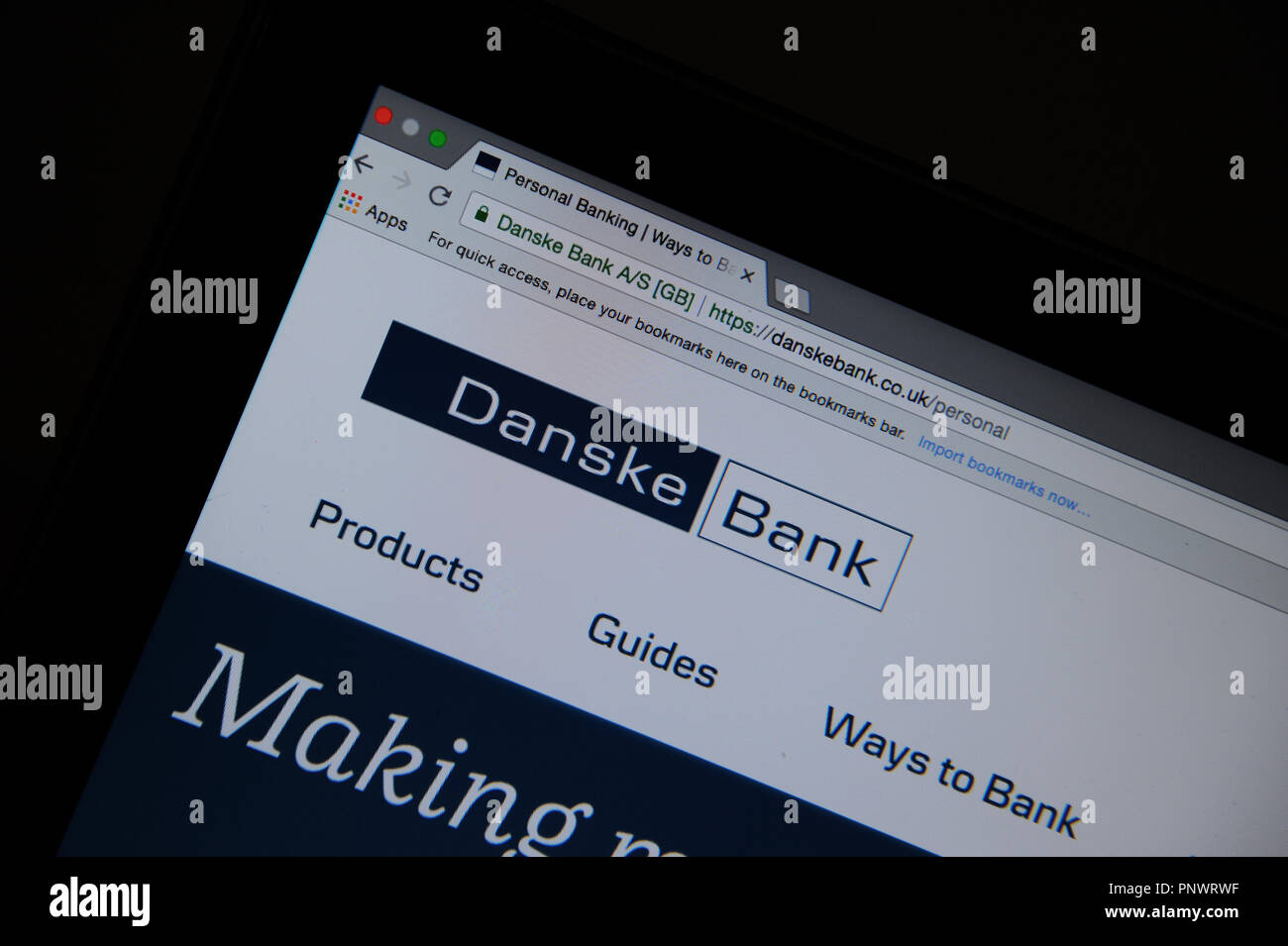 Danske Bank on a computer screen Stock Photo