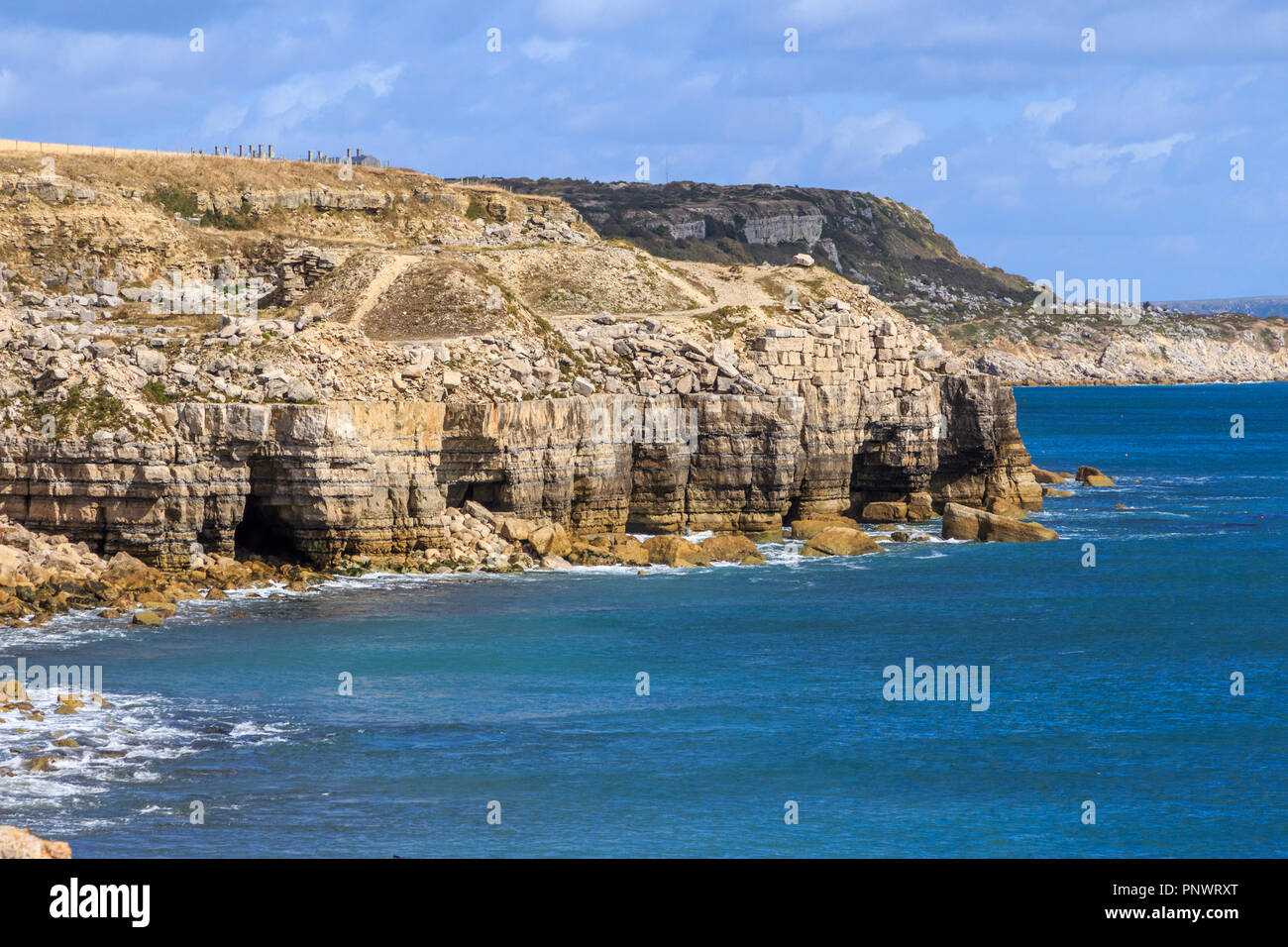 Isle of Portland cliff top views on coastal footpath, near weymouth, Dorset, England, uk Stock Photo