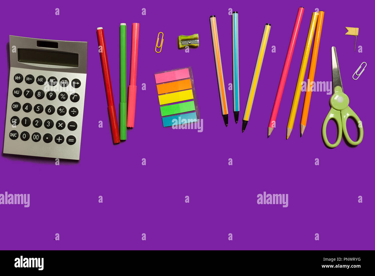 row of office stationary Stock Photo - Alamy