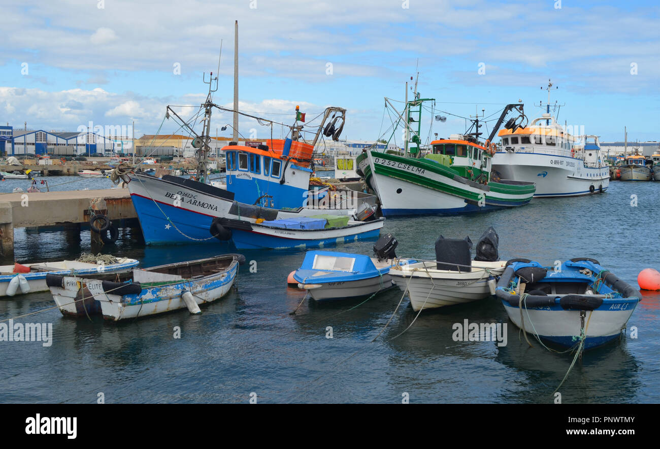 Artisanal fleet in the fishing habour of Olhao, Algarve, Southern Portugal Stock Photo