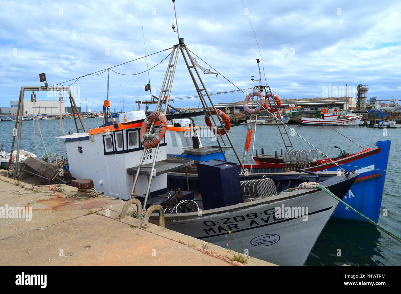 Artisanal fleet in the fishing habour of Olhao, Algarve, Southern Portugal Stock Photo