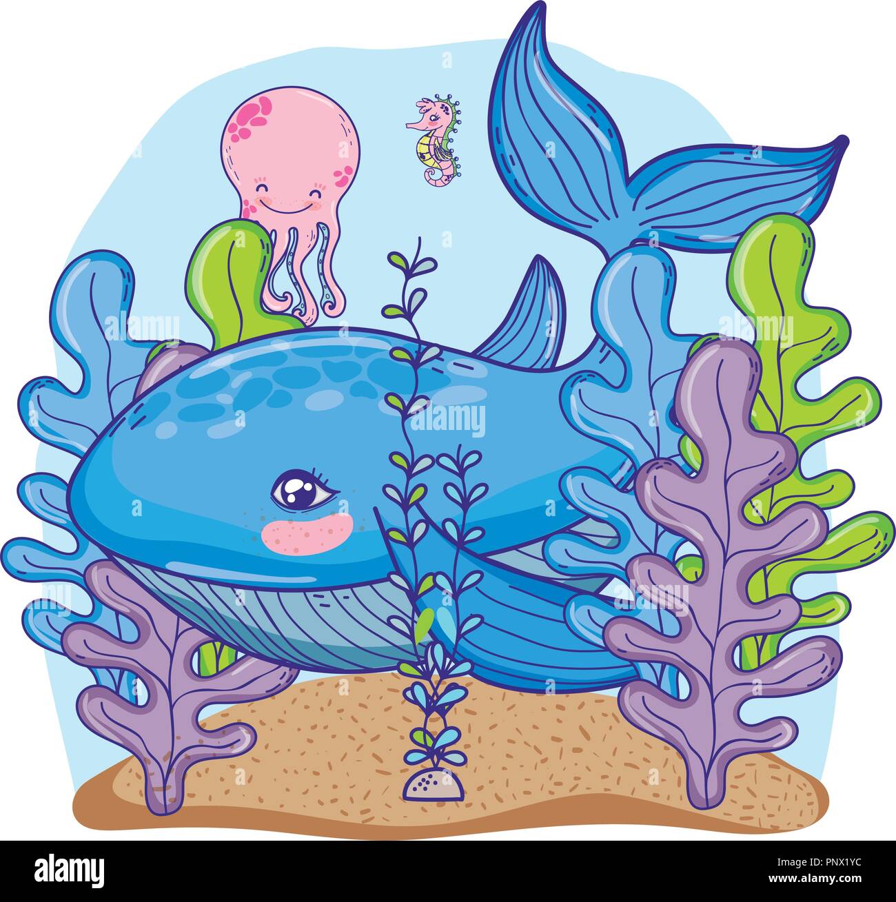 whale sea animal with seaweed plants Stock Vector Image & Art - Alamy