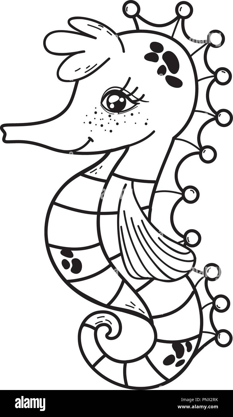 Outline Cute Seahorse Tropical Sea Animal Stock Vector Image Art Alamy