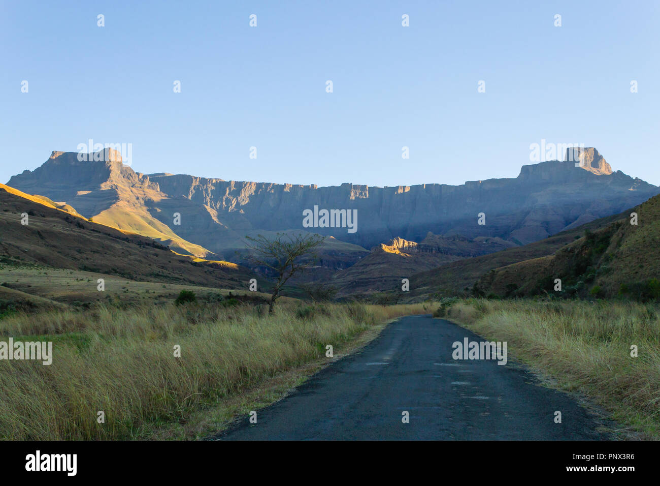 South African landmark, Amphitheatre from Royal Natal National Park. Drakensberg mountains  landscape. Top peaks Stock Photo