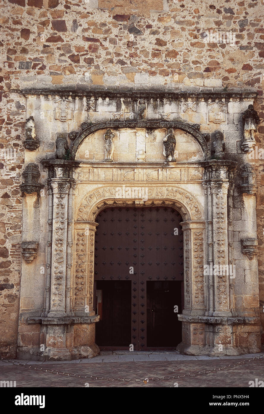 Spain. Extremadura. Almendralejo. Plateresque portal of the Parish of Our Lady of Purification (16th century). Stock Photo