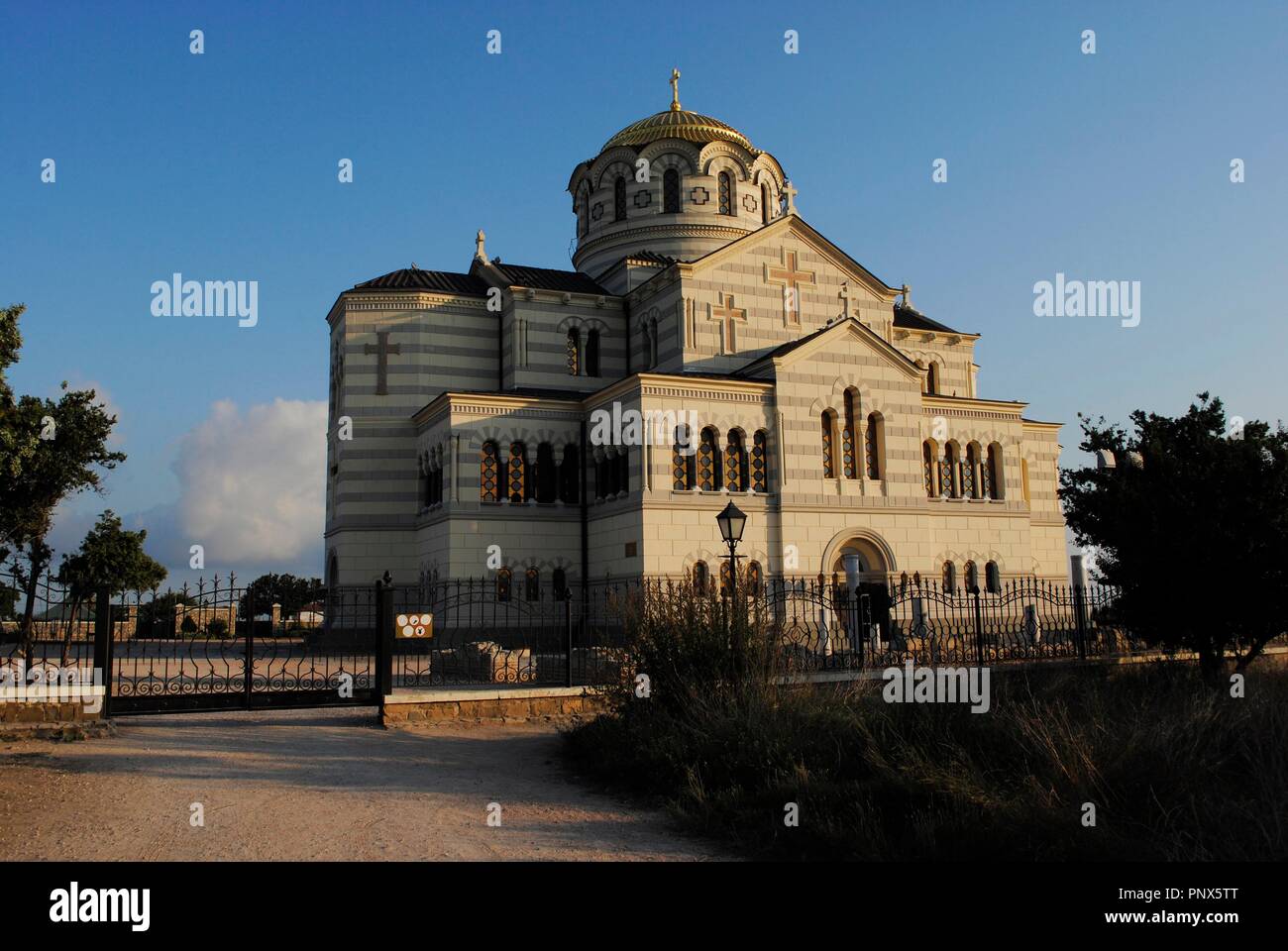 Ukraine. Saint Vladimir Cathedral. Neo-Byzantine Russian Orthodox Church built at 19th century. Reconstructed at 21th century by E. Osadchiy. Exterior. Chersonesus Taurica. Sevastopol. Stock Photo