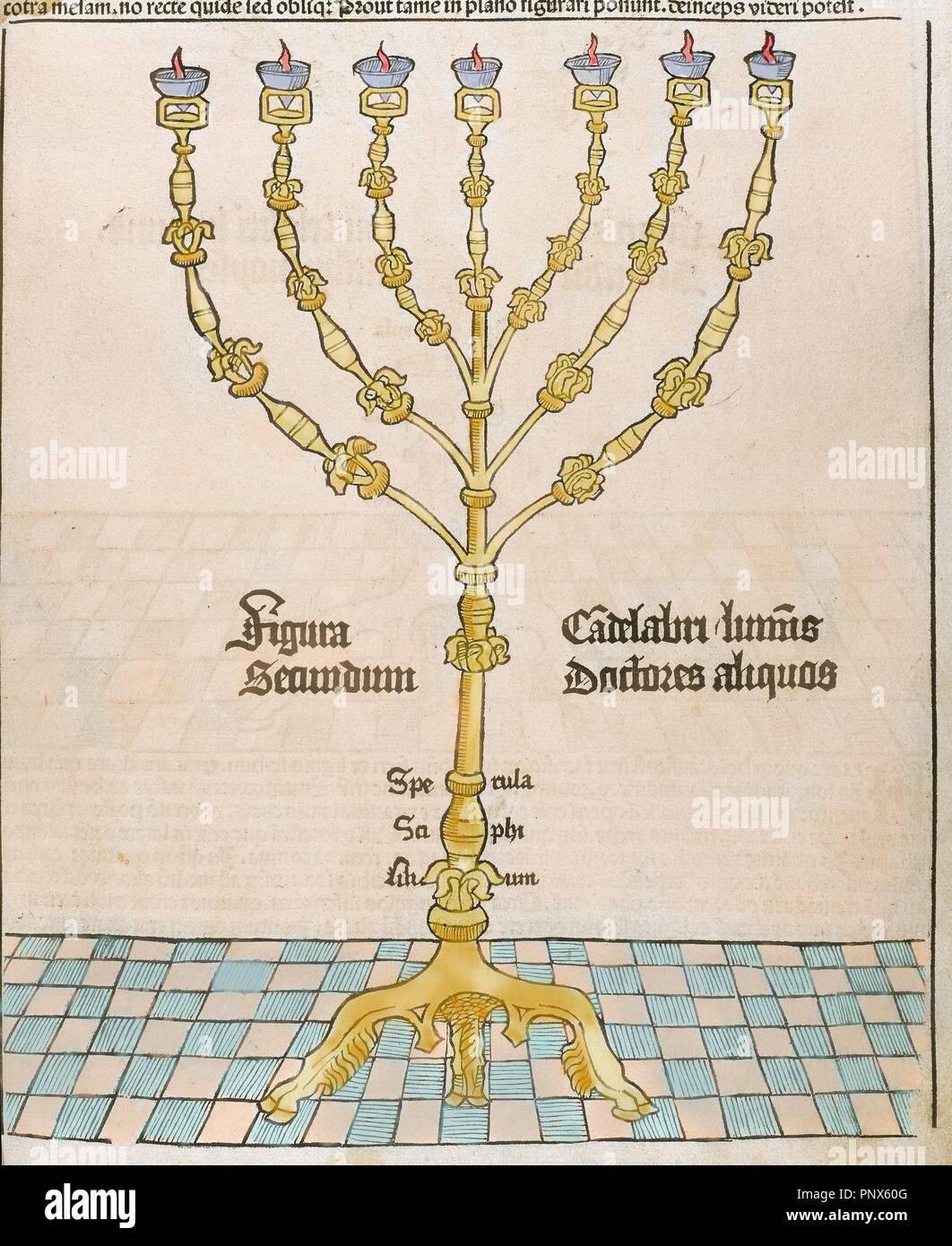 Sevenbranched candelabrum or menorah. 16th century engraving Stock