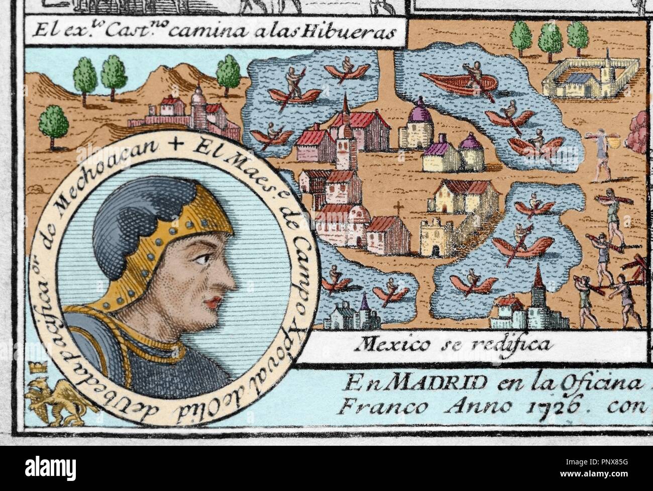 Cristobal de Olid (1488-1524). Spanish conqueror. Colored engraving, 1726. Library University of Barcelona. Spain. Stock Photo
