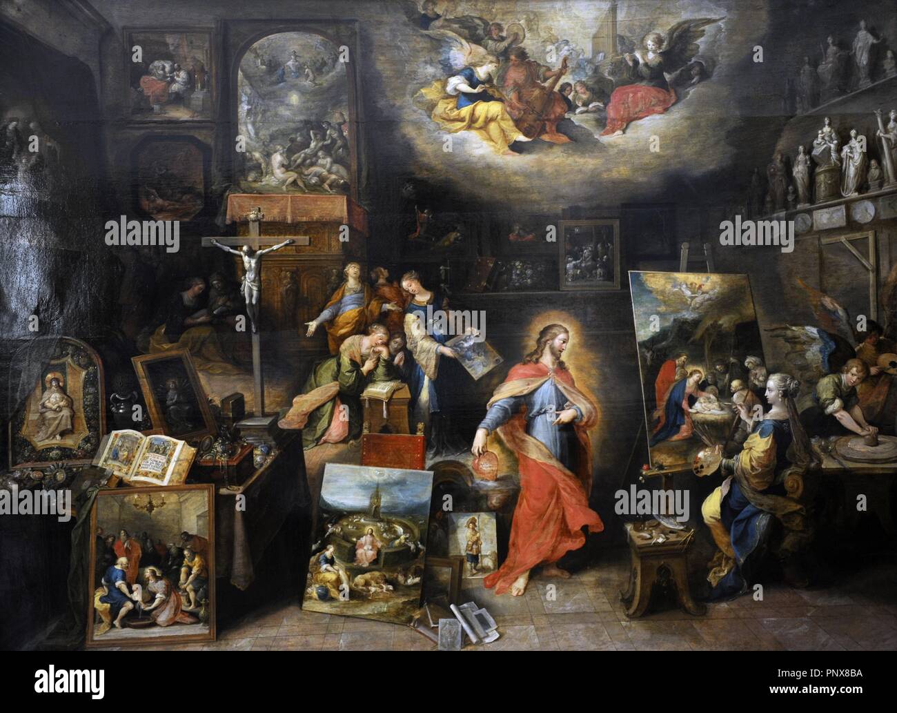 Frans Francken the Younger (1581-1642). Flemish painter. Christ in the Studio. Museum of Fine Arts. Budapest. Hungary. Stock Photo