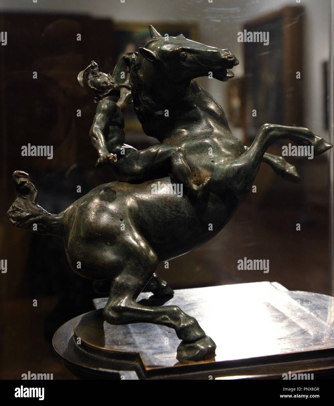 The Rearing Horse and Mounted Warrior. 16th century. Bronze. Attributed to Leonardo da Vinci (1452-1519). Italian Renaissance polymath. Museum of Fine Arts. Budapest. Hungary. Stock Photo