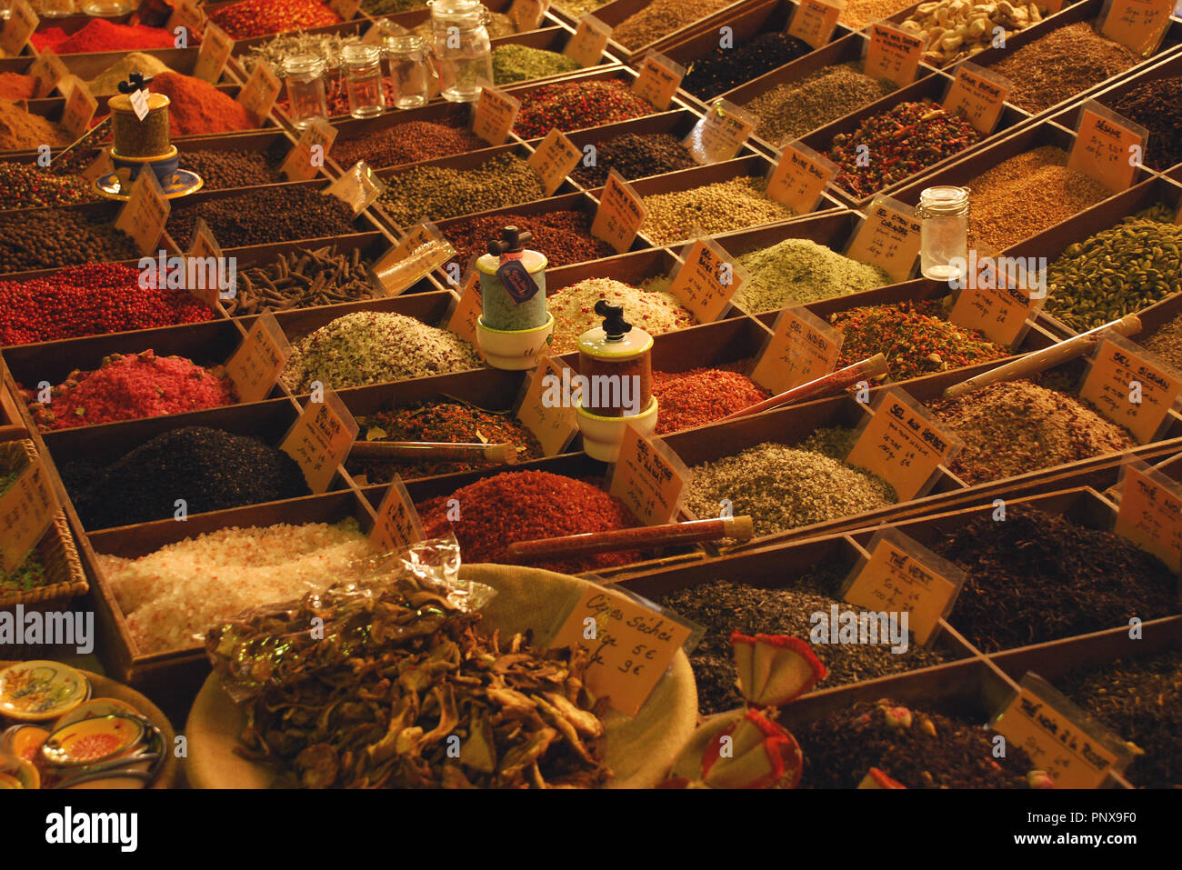 Herbs and Spices in the Local Market, Antibes, Provence, France Stock Photo