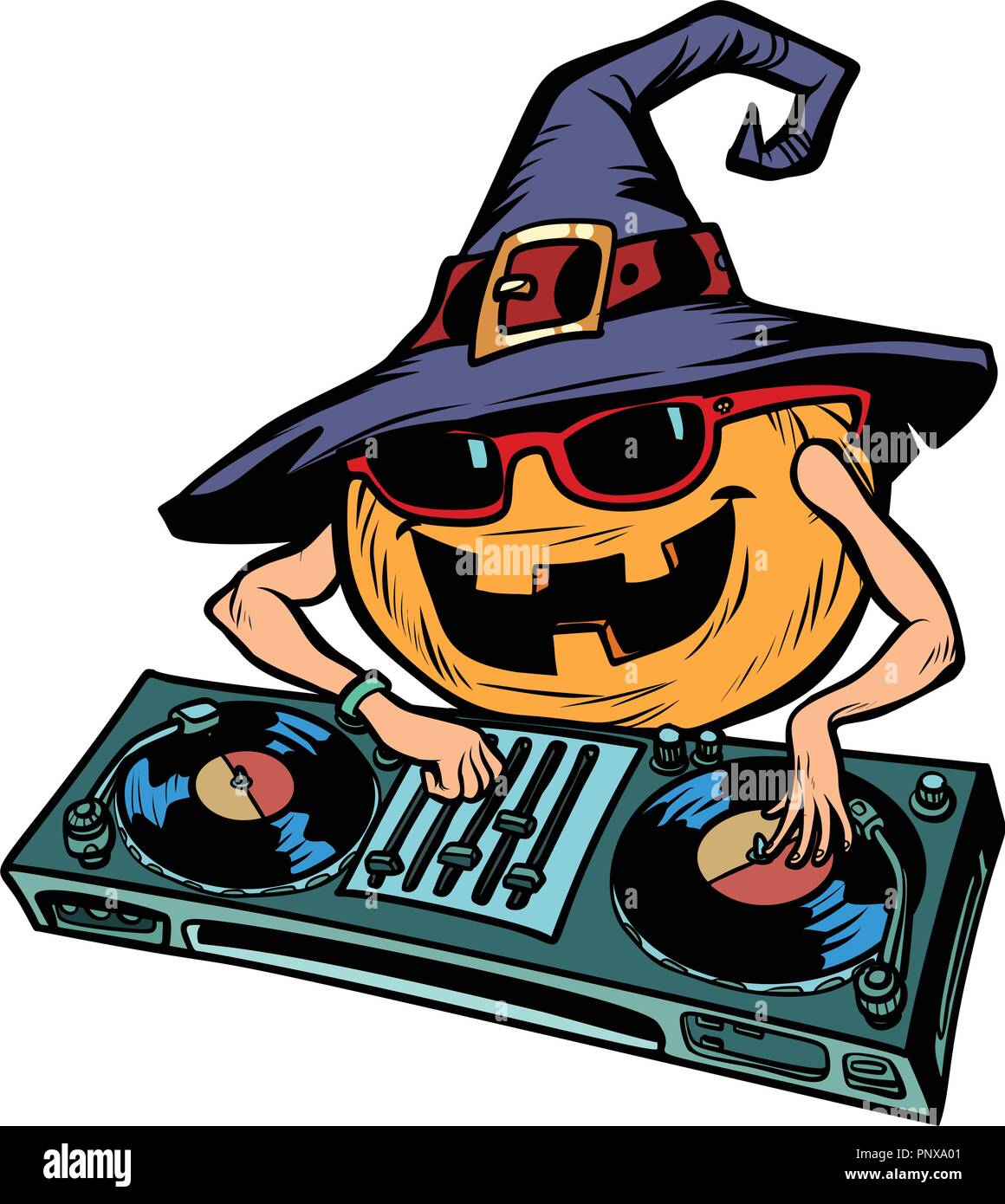 Halloween pumpkin DJ character. isolate on white background Stock Vector