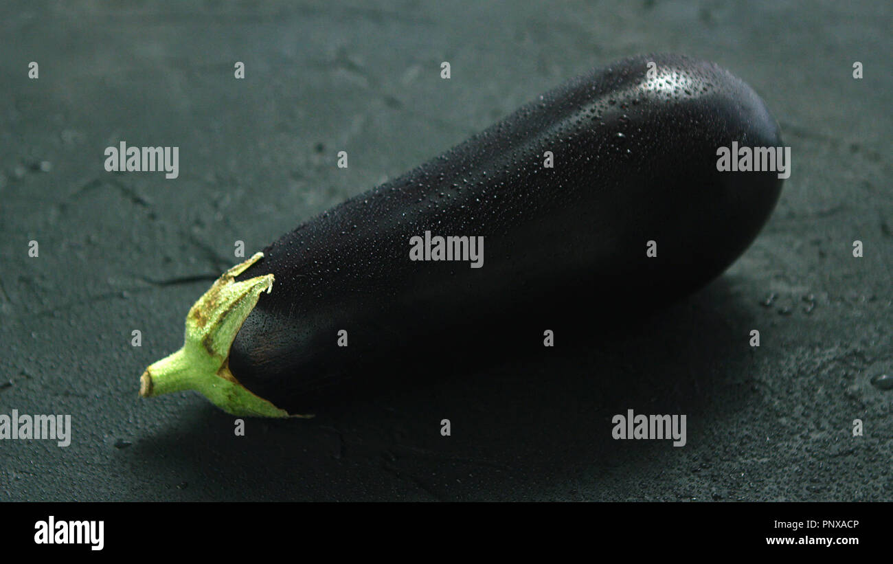 Wet single eggplant Stock Photo