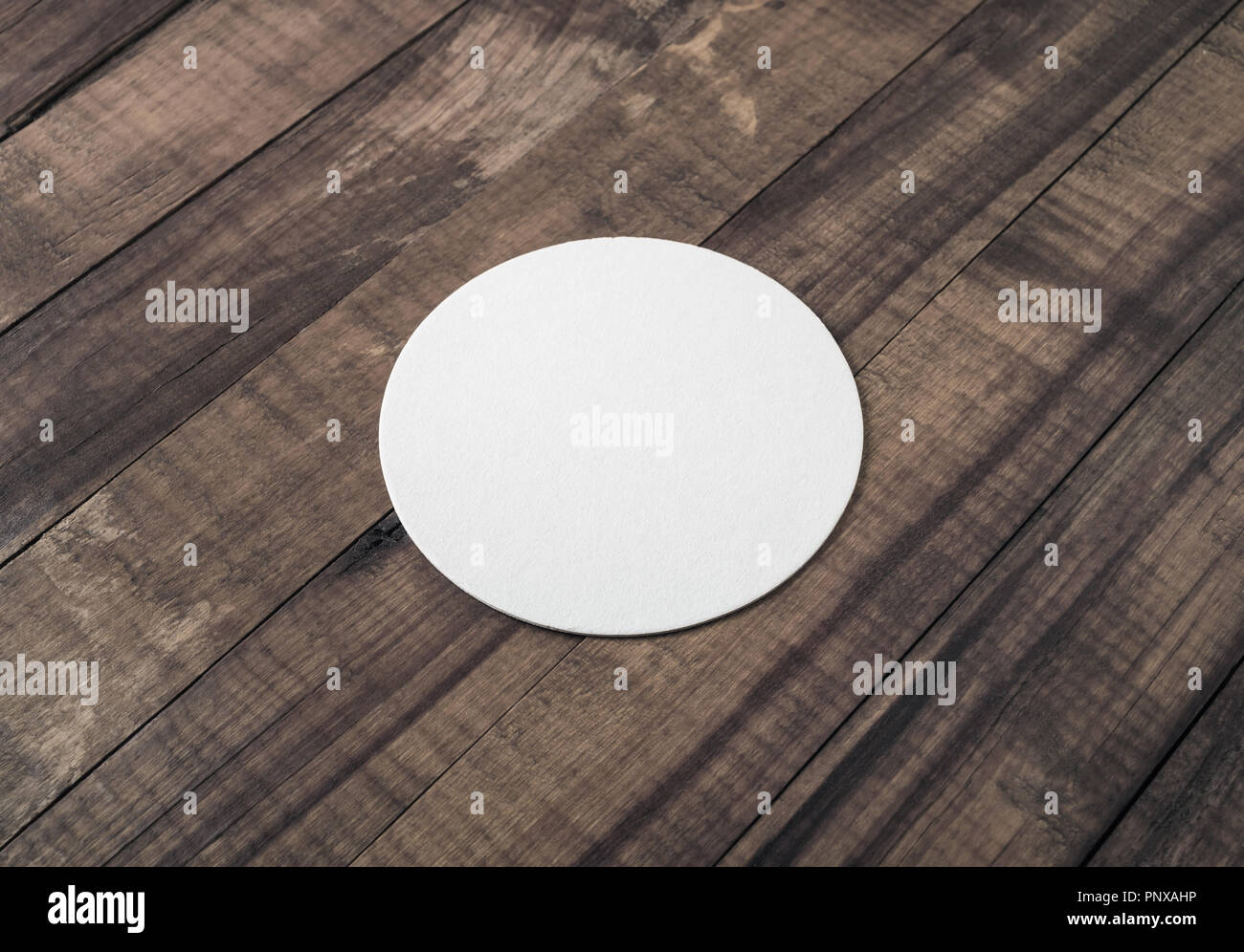 Download Blank Beer Coaster Mockup On Wood Table Background Stock Photo Alamy