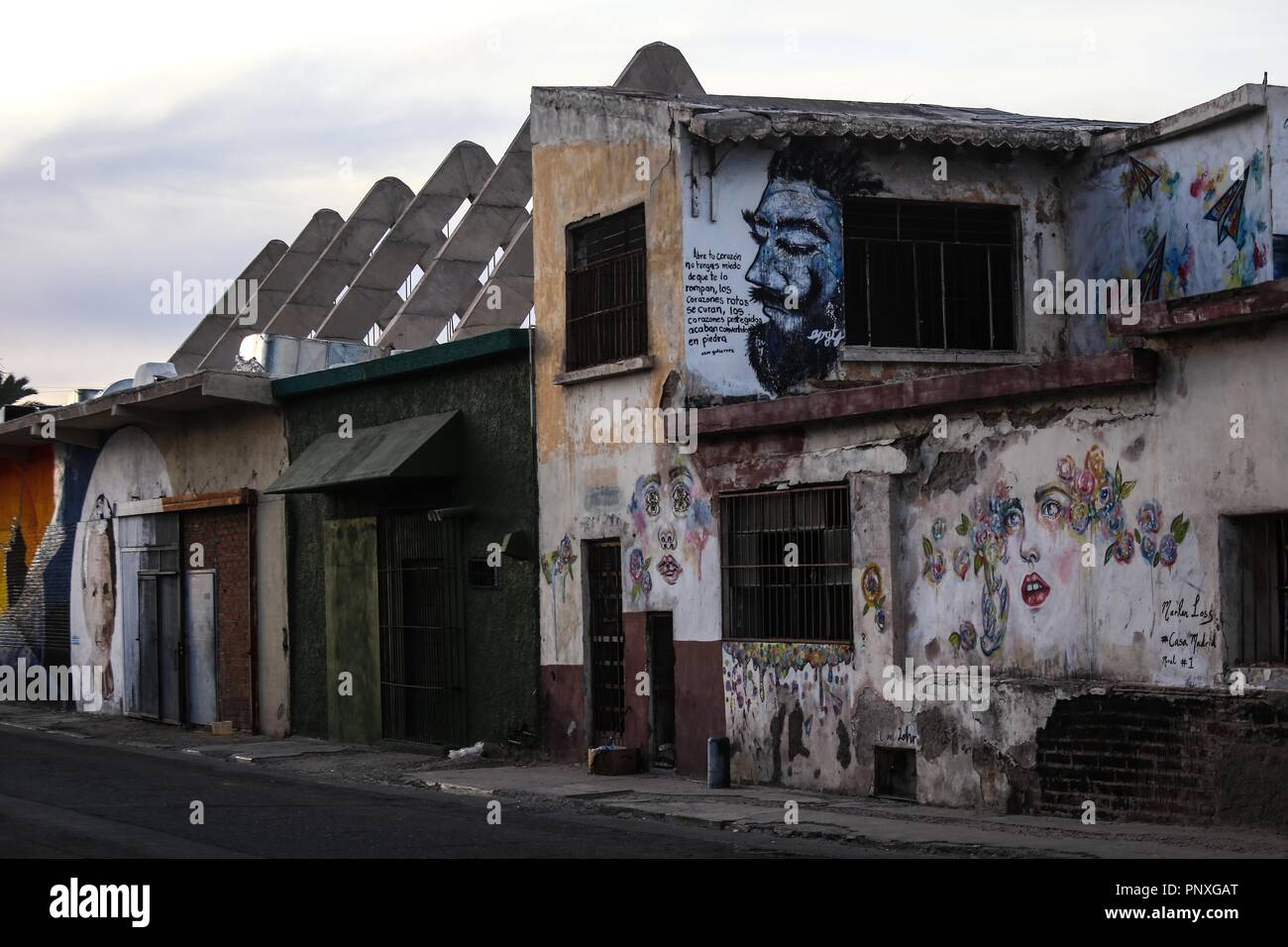 Murales y pinturas de la calle No reeleccion en la colonia Centro de Hermosillo. Stock Photo
