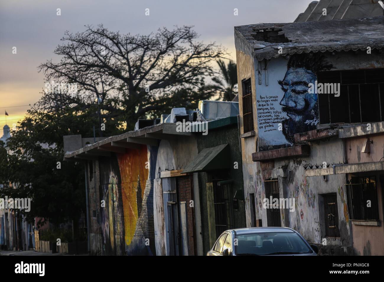 Murales y pinturas de la calle No reeleccion en la colonia Centro de Hermosillo. Stock Photo