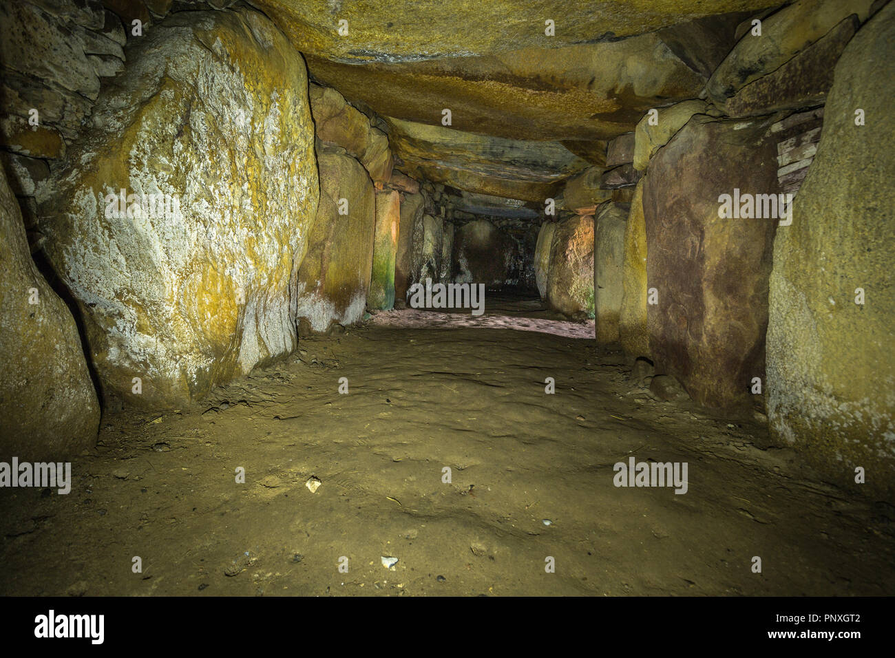 Inside a passage grave at Lejre in Denmark Stock Photo