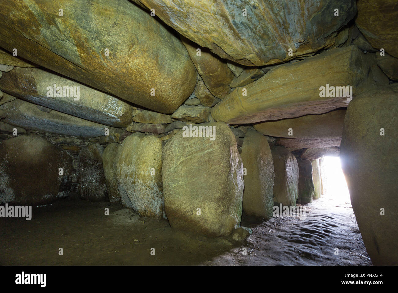 Inside a passage grave at Lejre in Denmark Stock Photo