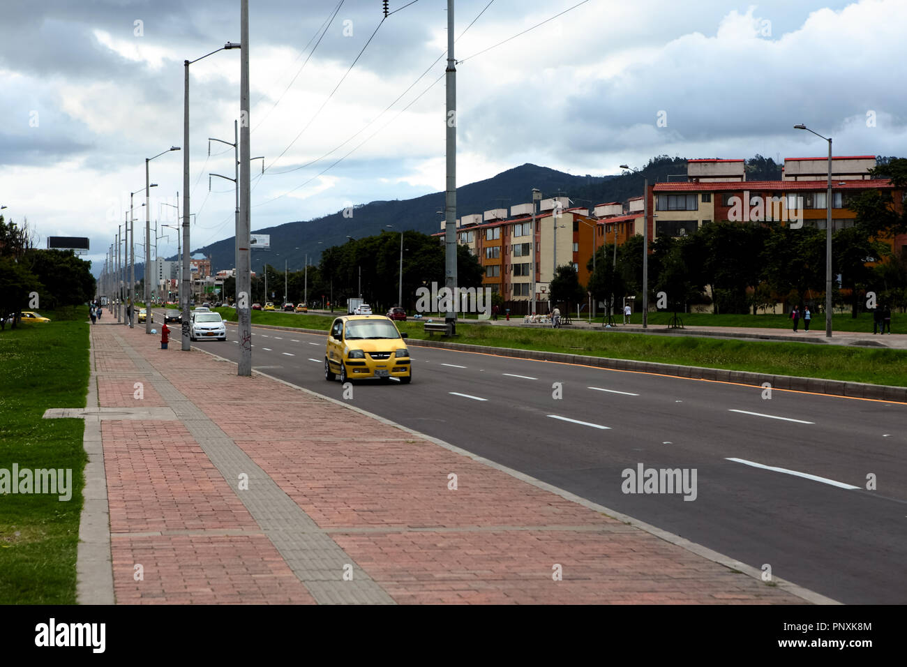 Bogotá, Colombia - May 01, 2017: Looking northwards on Carrera Novena or Avenue 9 in the capital city. Stock Photo