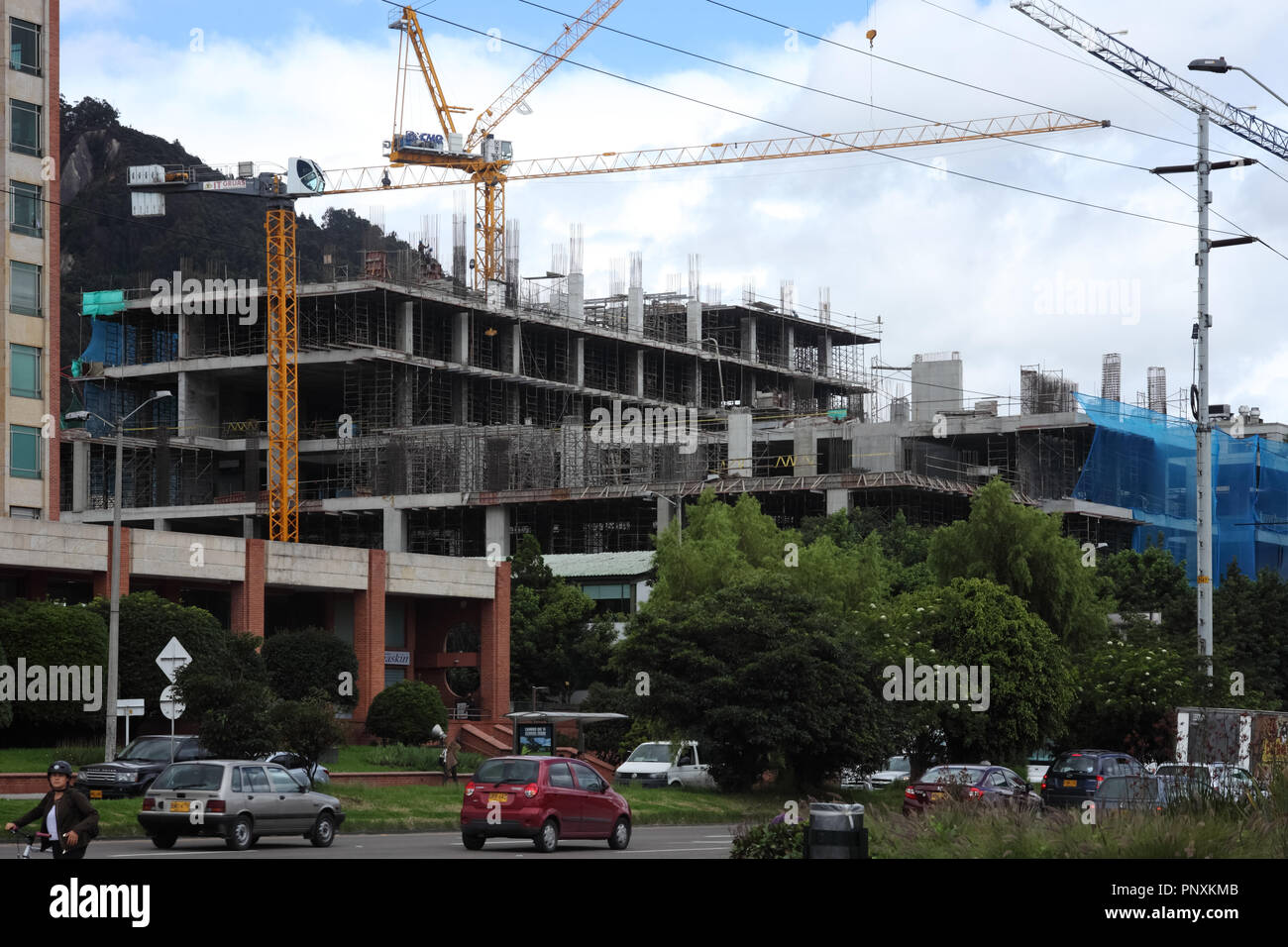Bogota, Colombia - May 20, 2017: Construction on the Andes in the El Bosque Area as viewed from Carrera Novena, or translated, Avenue 9. Stock Photo