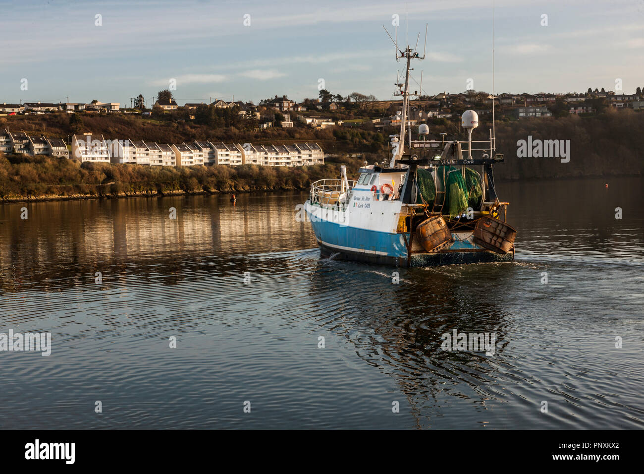 Kinsale, Cork, Ireland. 26th January, 2018. Trawler Dever ar Mor skippered by Des Hurley leaves Kinsale for a four day fishing trip to the Celtic Sea. Stock Photo