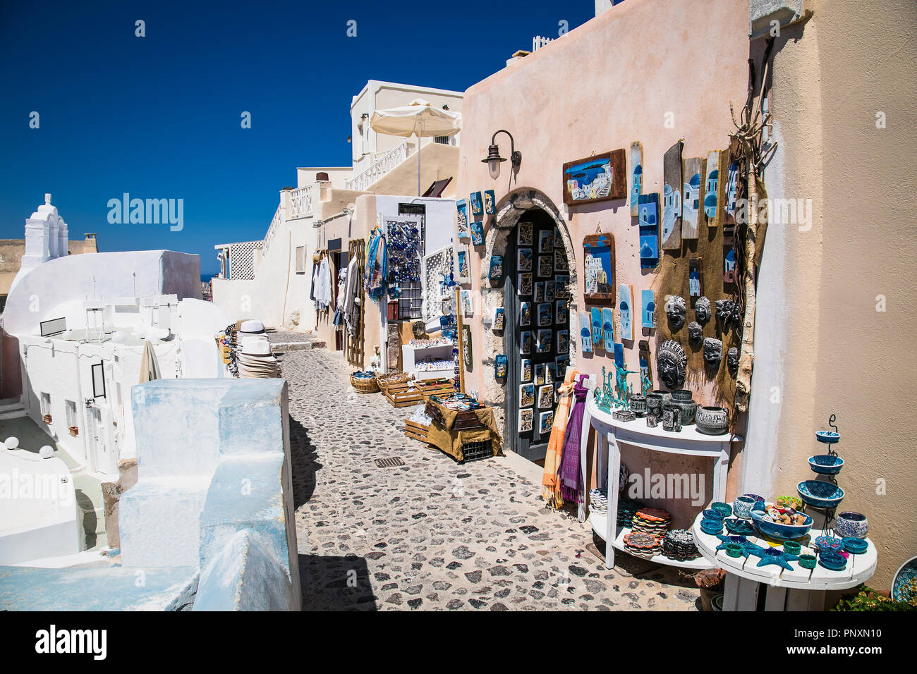 Santorini, Greece-June 16, 2016: Souvenir shop in Oia on Santorini island , Greece. Stock Photo