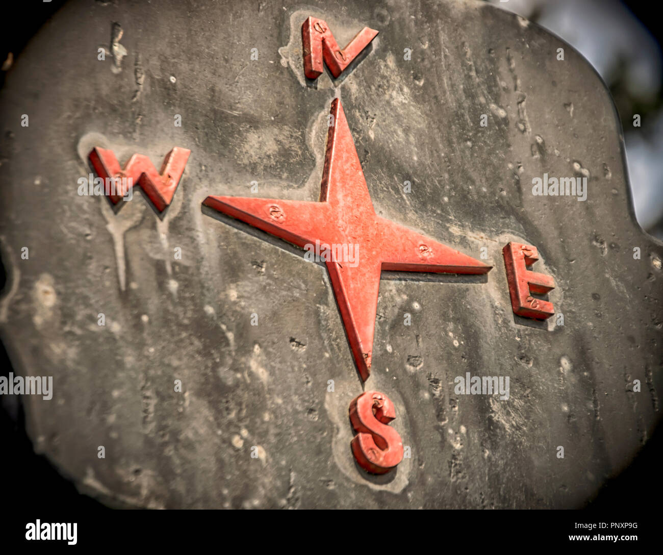 A sign showing cardinal points in red Stock Photo