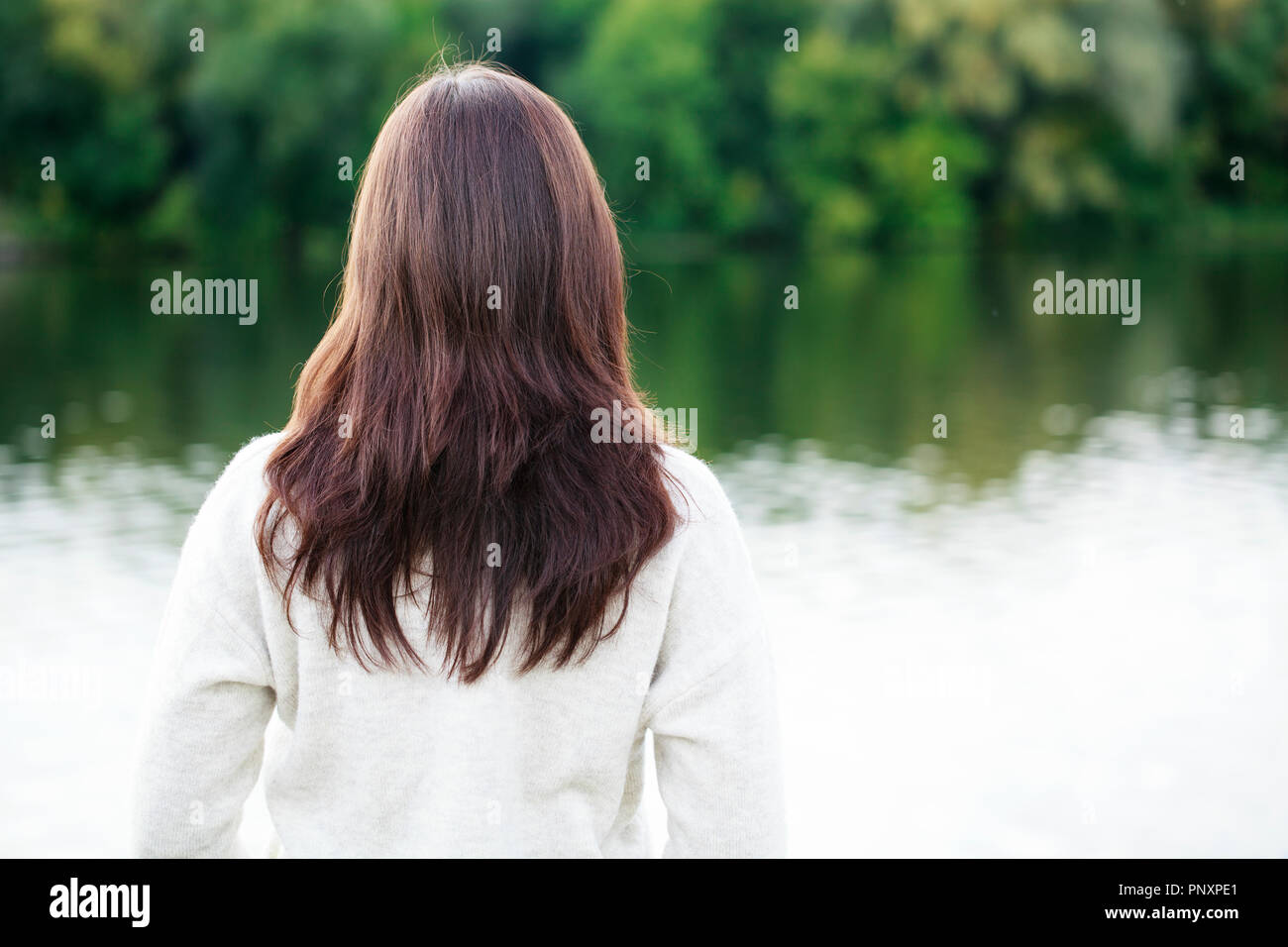 Rear view, Hair beauty brunette model, street outdoors Stock Photo - Alamy