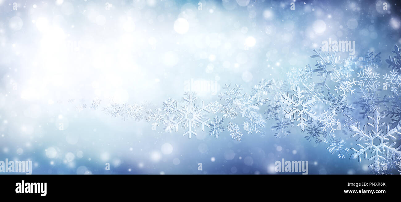 Crystal Of Snowflakes In Swirl - Wintertime Stock Photo
