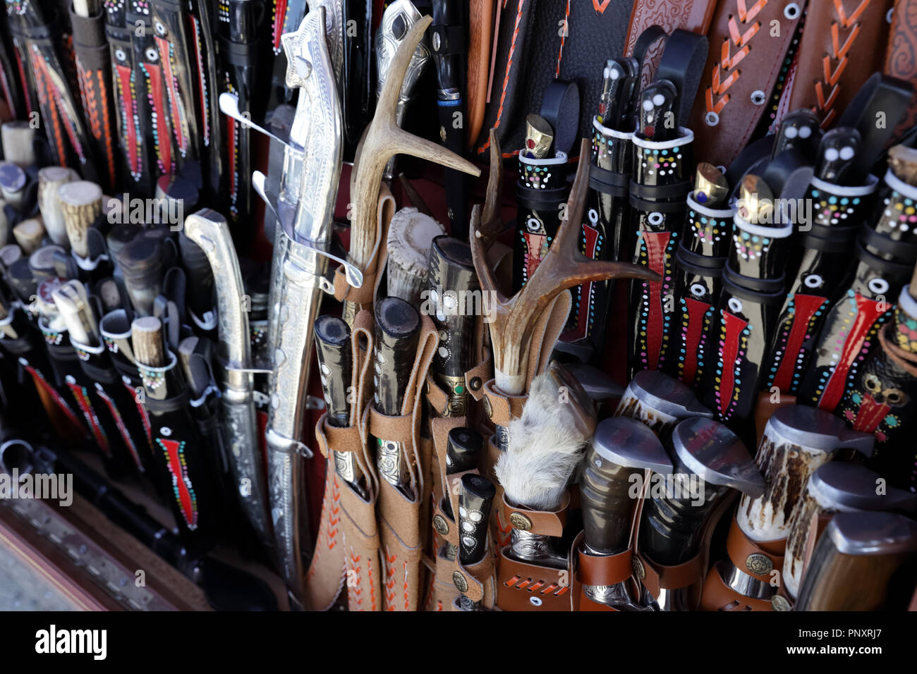 Close-up of traditional knives, daggers and swords used by Uzbeks of Central Asia. Stock Photo