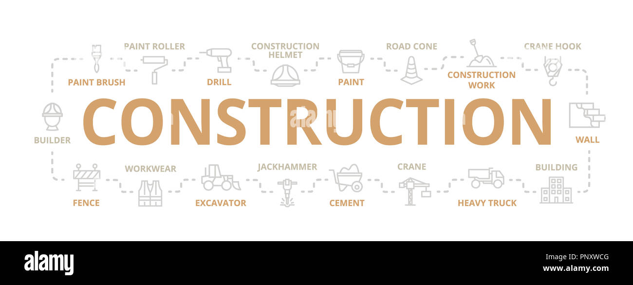 Construction Thin Line Banner For Design Concept Illustration For